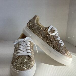 Betsey Johnson Rhinestone Platform Shoes
Women’s Size 8. Gold & White